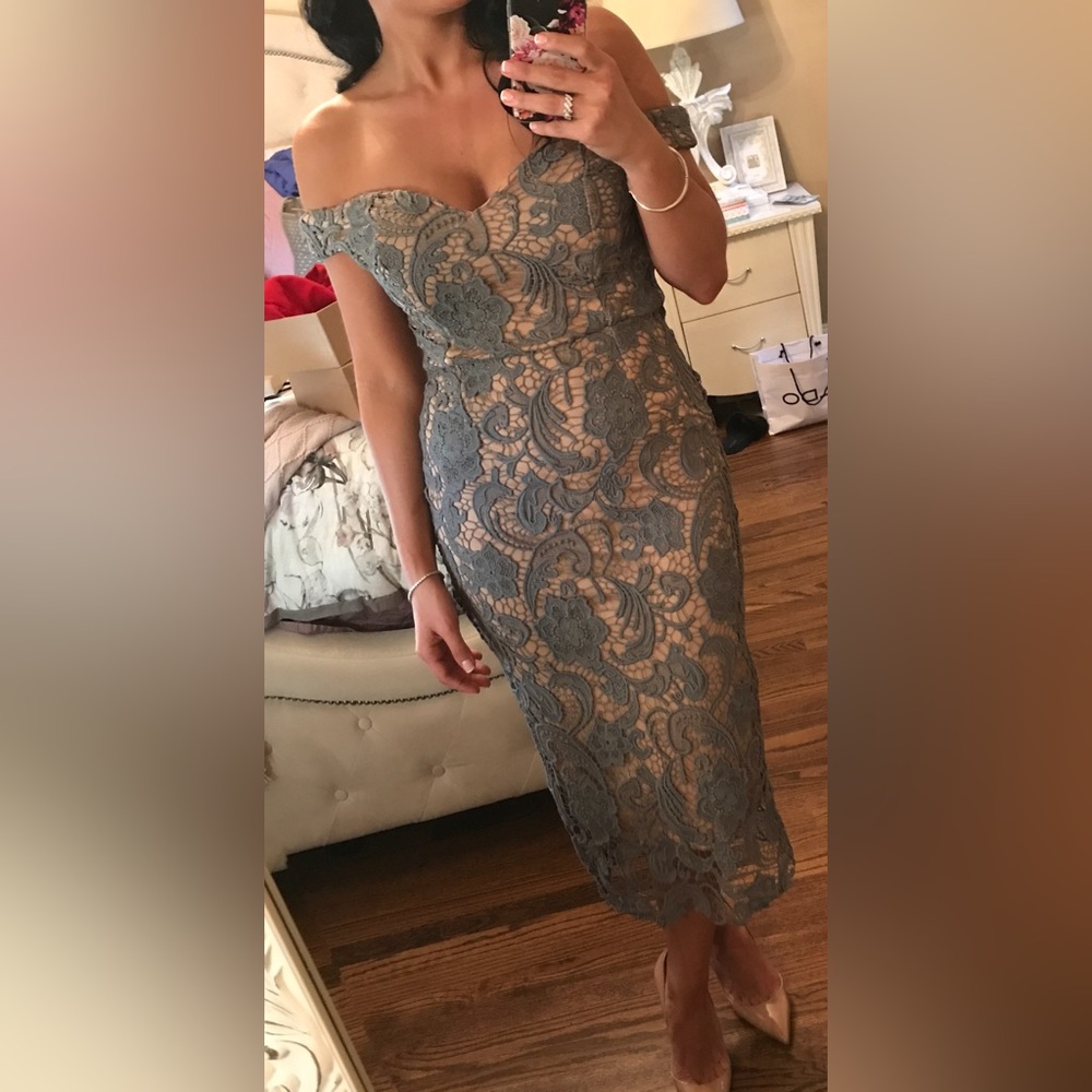 Grey / nude underlay lace dress - misguided